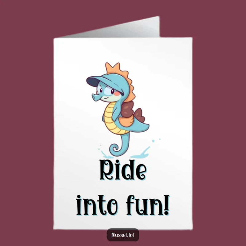 Funny Free Printable Birthday Card: Giggling Mussel Seahorse Ride Gift