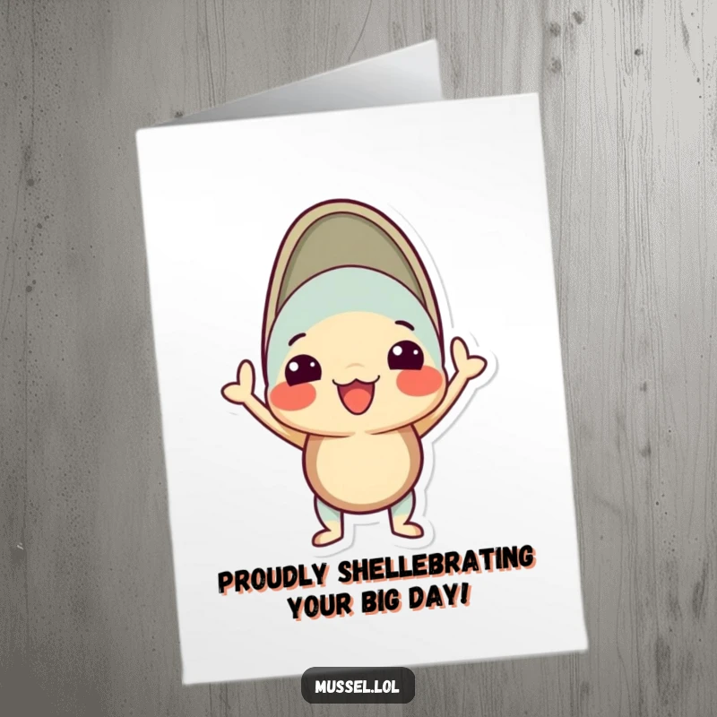 Funny Free Printable Birthday Card: Mussel Proudly Posing with Shell Open, Celebration Fun