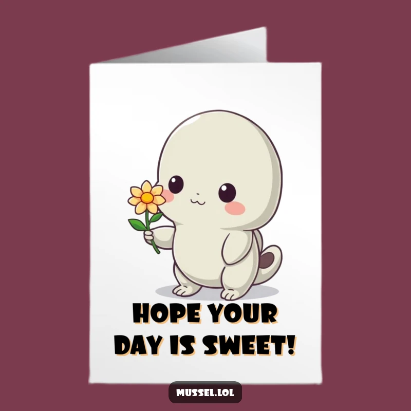 Sweet Free Printable Birthday Card: Shy Mussel with Flower, Downloadable Gift