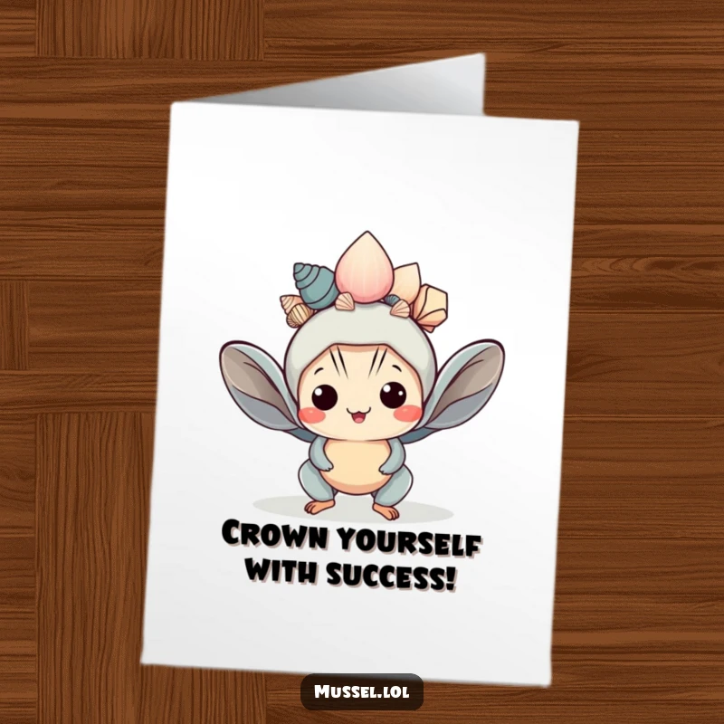 Funny Free Printable Congrats Card: Kawaii mussel wearing seashells as a crown, a great downloadable DIY gift.