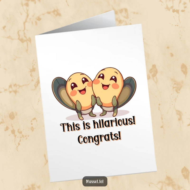 Funny Free Printable Congratulations Card: Mussels Giggling Together with Wide Joyful Eyes, Success Card