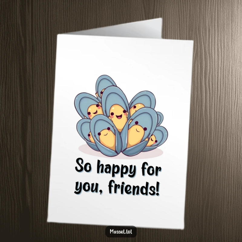 Funny Free Printable Congratulations Card: Group of Mussels Waving Happily with Tiny Hands, Success Card