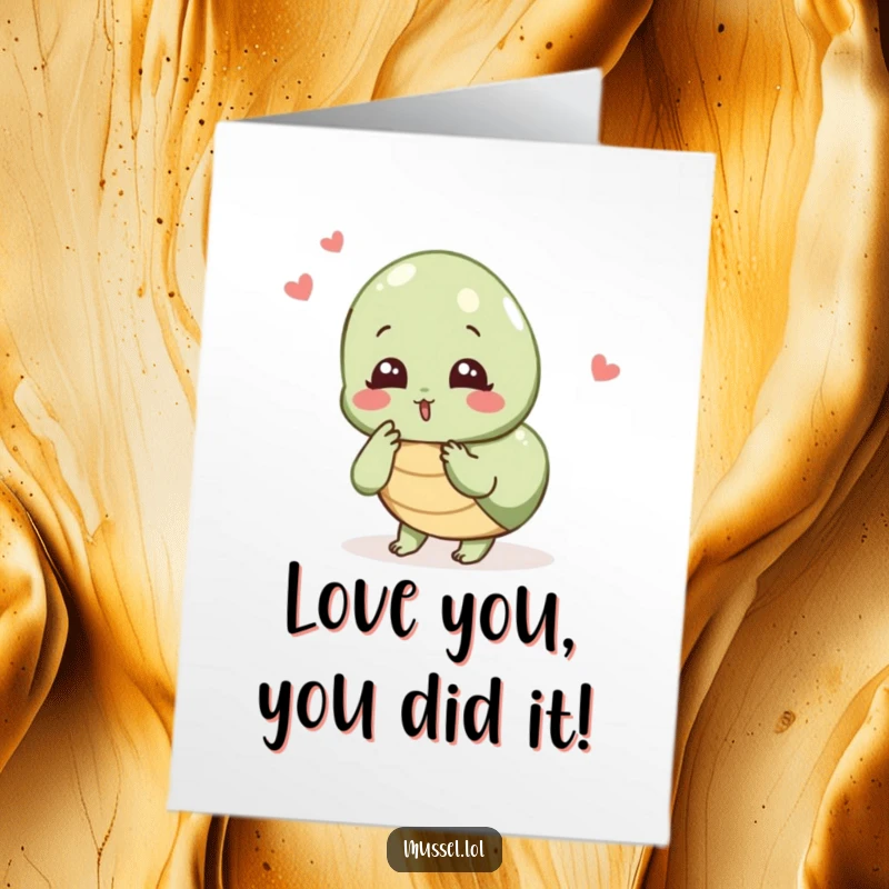 Funny Free Printable Congratulations Card: A mussel character happily blowing a kiss, celebrating achievements with an audience in mind.