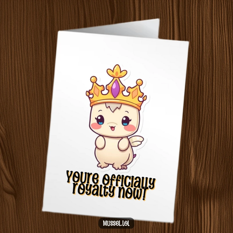 Funny Free Printable congratulations card showcasing a noble mussel adorned with a miniature crown, exuding royal charm.