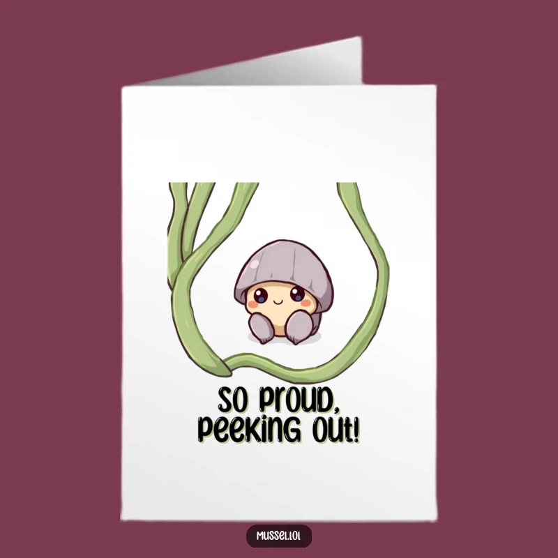 Free Printable Congrats Card: Shy Mussel Peeking Funny Achievement Downloadable