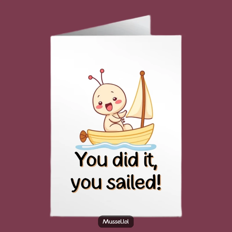 Free Printable Kawaii Mussel Congrats Card: Tiny Sailboat Celebration Downloadable