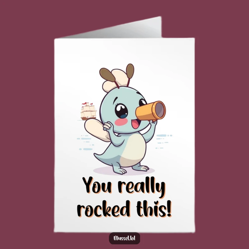 Free Printable Congrats Card: Excited Mussel Spyglass, Celebrate Your Victory Downloadable