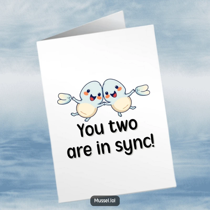 Funny Free Printable Congratulations Card showing two mussels performing a synchronized swim, exuding team spirit and success.