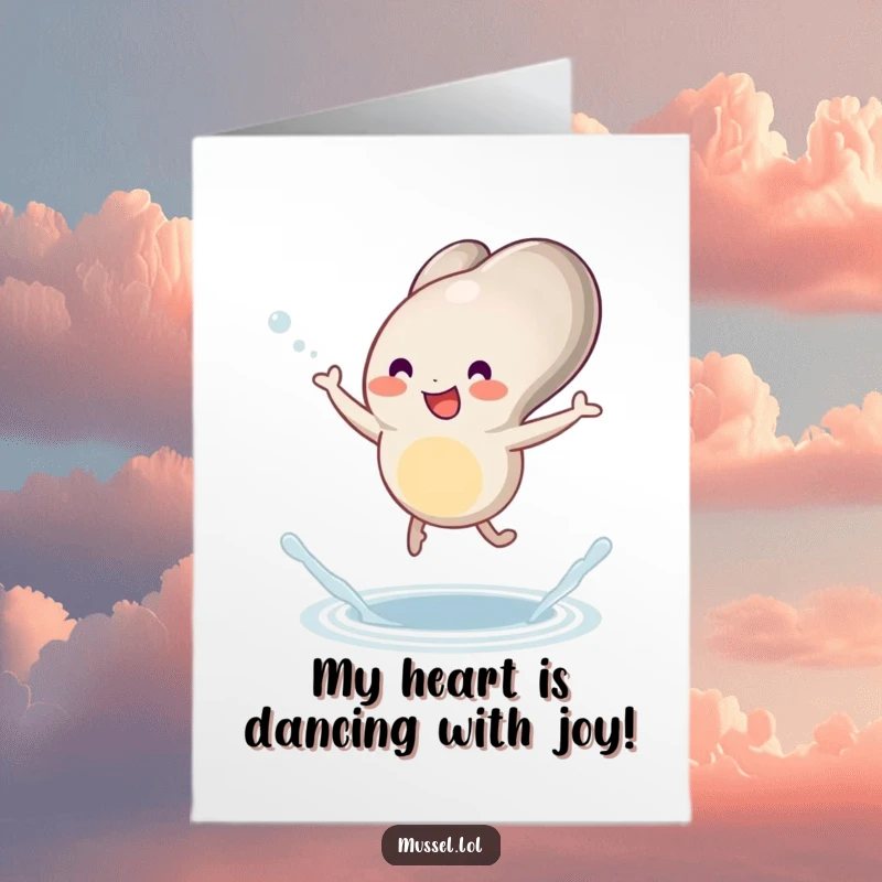 Funny Free Printable Thank You Card: Mussel Dancing Joyfully with Little Legs and a Splash