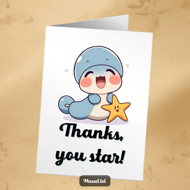 Free Printable Thank You Card: A mussel and a starfish are laughing heartily, sharing a funny moment.