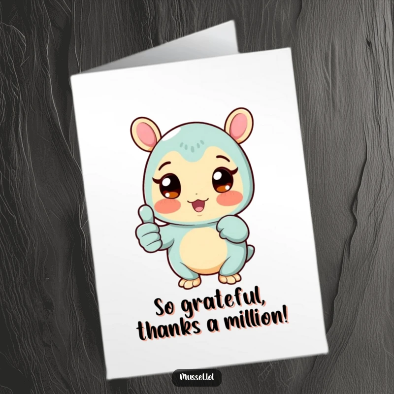 Funny Free Printable Thank You Card with a beaming mussel giving an enthusiastic thumbs up, expressing deep gratitude.