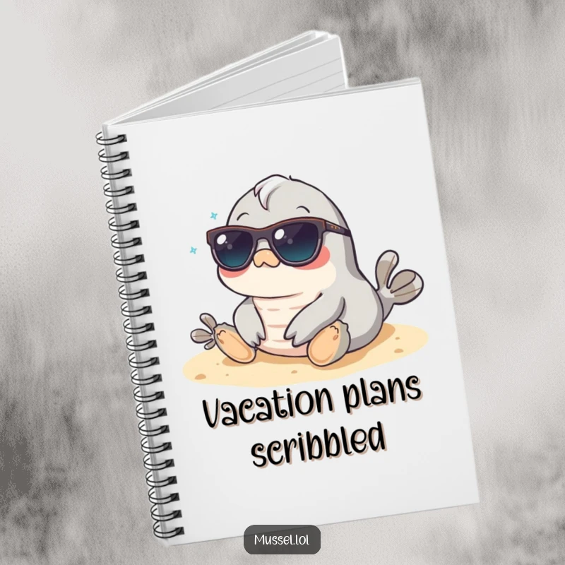 Funny Mussel Notebook: A mussel with sunglasses relaxing on the beach, perfect for writing notes, ideas, or vacation plans.