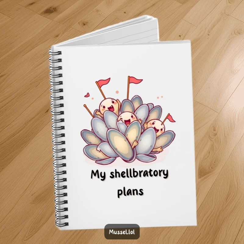 Funny Mussel Notebook: A shy mussel peeking out from behind a rock, perfect for humorous journaling and note-taking.