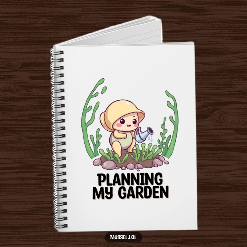 Funny Mussel Notebook: A mussel waters a mini kelp garden, perfect for recording gardening tips, notes, or creative thoughts.