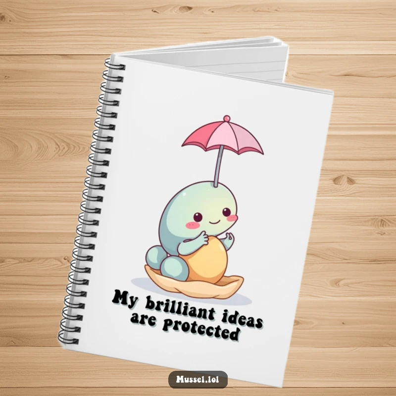 Funny Mussel Umbrella Notebook: A lined notebook featuring a funny mussel character balancing a small umbrella, perfect for journaling or sketching.
