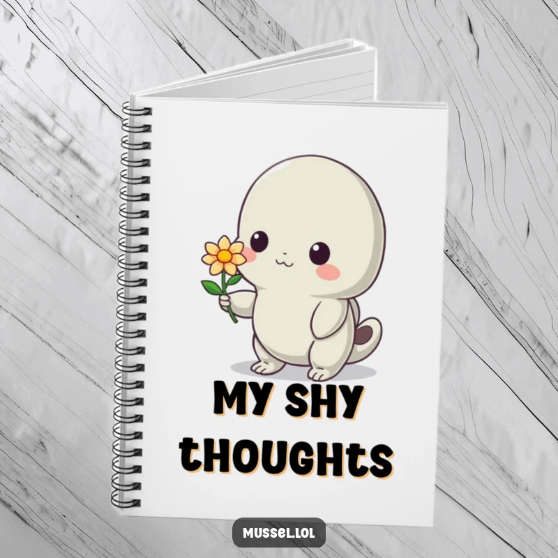 Funny Mussel Notebook: A shy mussel holding a flower with a bashful smile, perfect for jotting down sweet thoughts and funny musings.