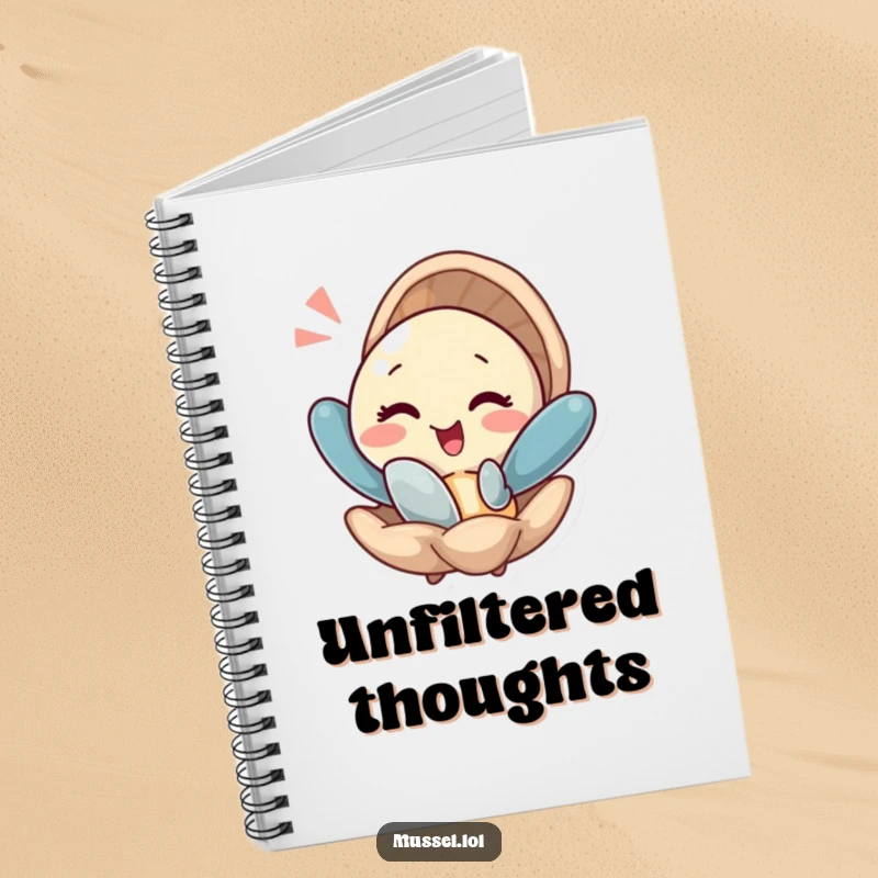 Funny notebook featuring a mussel winking as it emerges from its shell with a flourish, encouraging creative and witty entries.