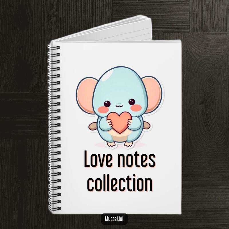 Funny Mussel Notebook: A shy mussel offering a heart on the cover, perfect for writing love notes with a humorous touch.
