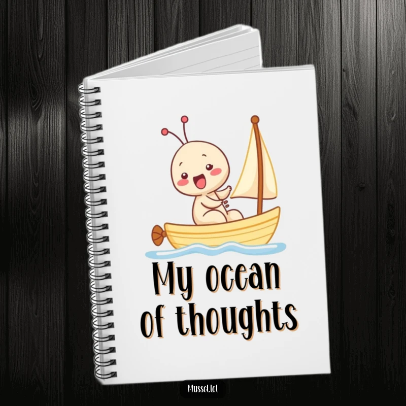 Funny Kawaii Mussel Notebook: Features a mussel character sailing and giggling, ideal for jotting down funny ideas and daily musings.