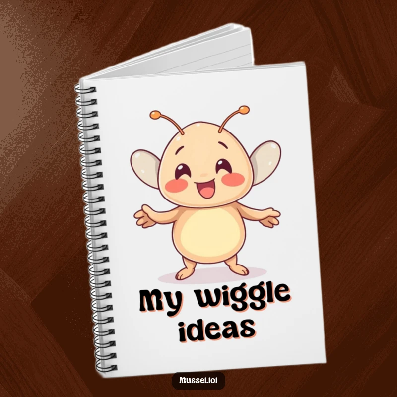 Funny Kawaii Mussel Notebook: A cute mussel character doing a joyful dance is featured on this notebook, ideal for happy notes.