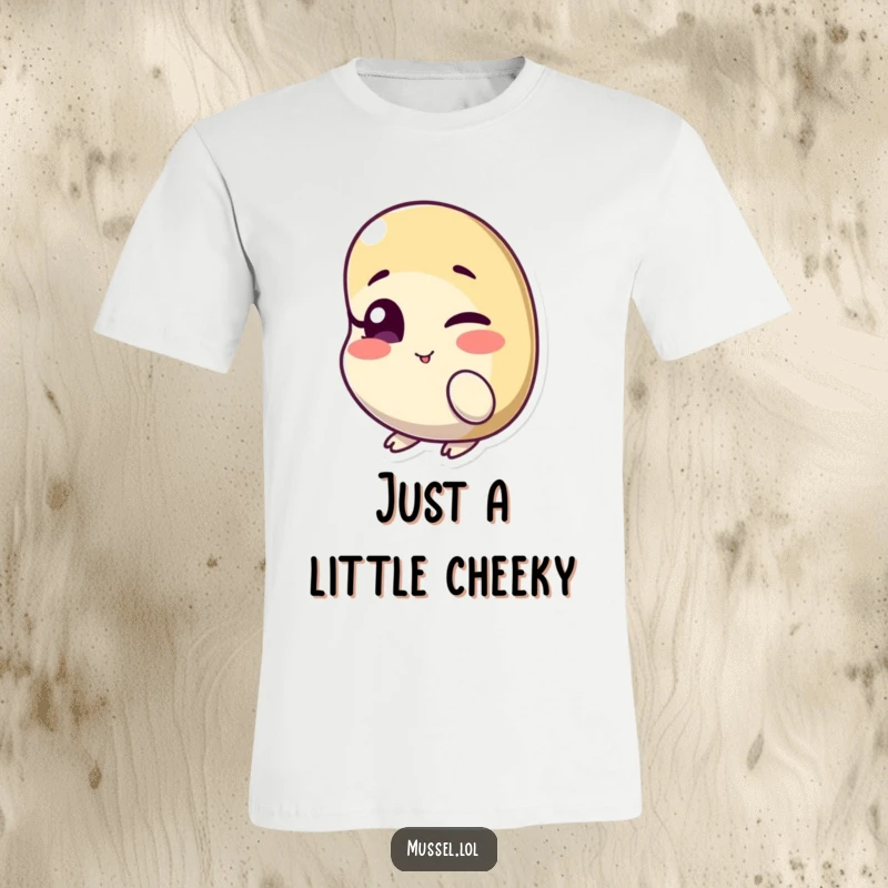 Funny t-shirt featuring a mussel character winking with one eye slightly ajar, perfect for those who love playful humor.