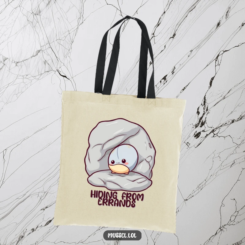 Funny Mussel Secret Keeper Tote Bag: A shy mussel peeking out from behind a rock, a humorous and discreet accessory.