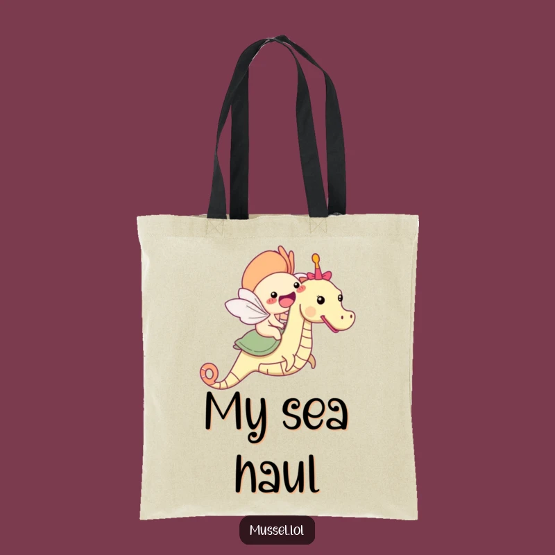Funny Mussel Seahorse Tote Bag: Carry Your Treasures with Ocean Charm
